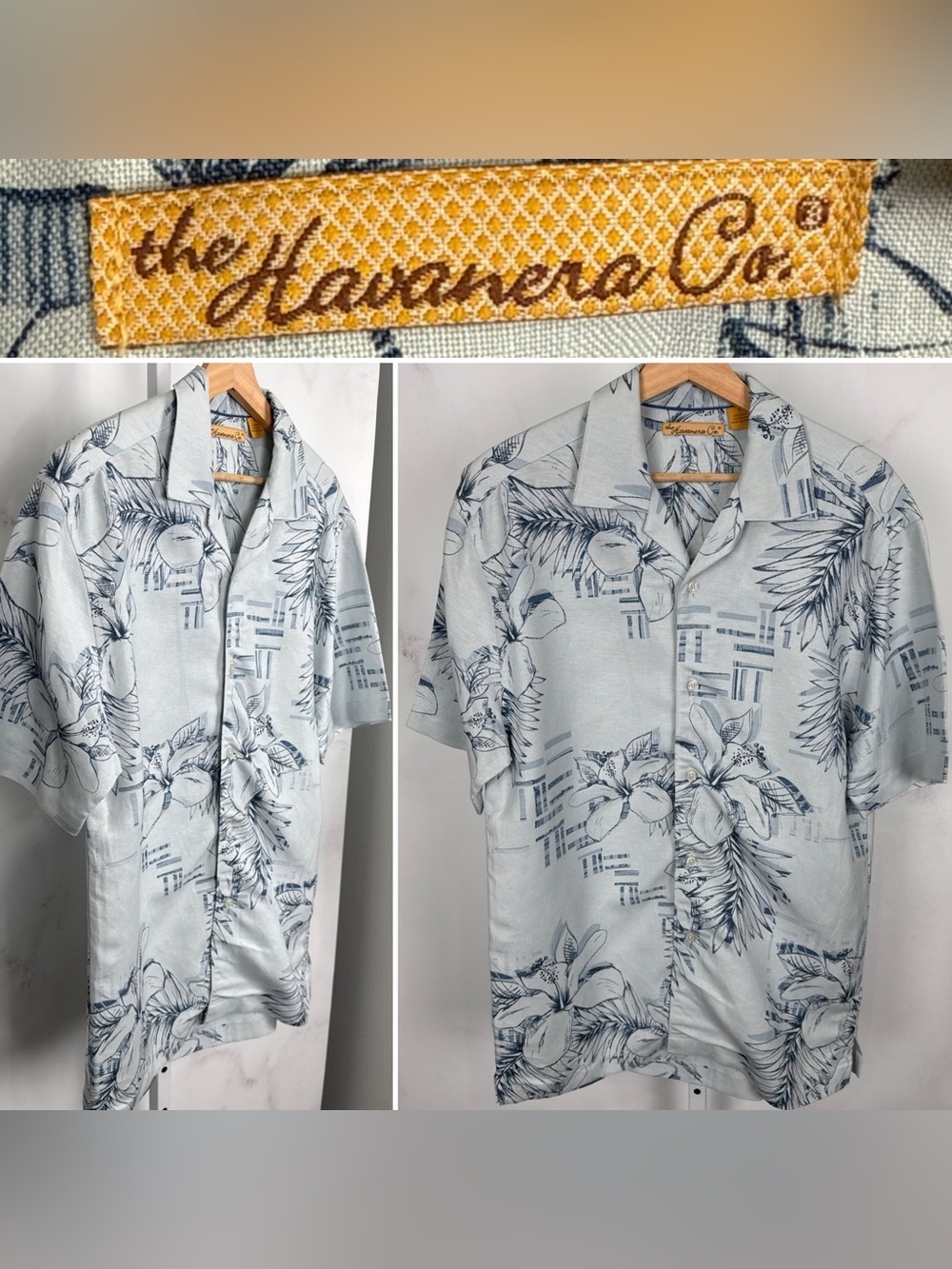 Havanera Men’s Button Down Hawaiian Linen Blend Floral Short Sleeve Shirt Size S